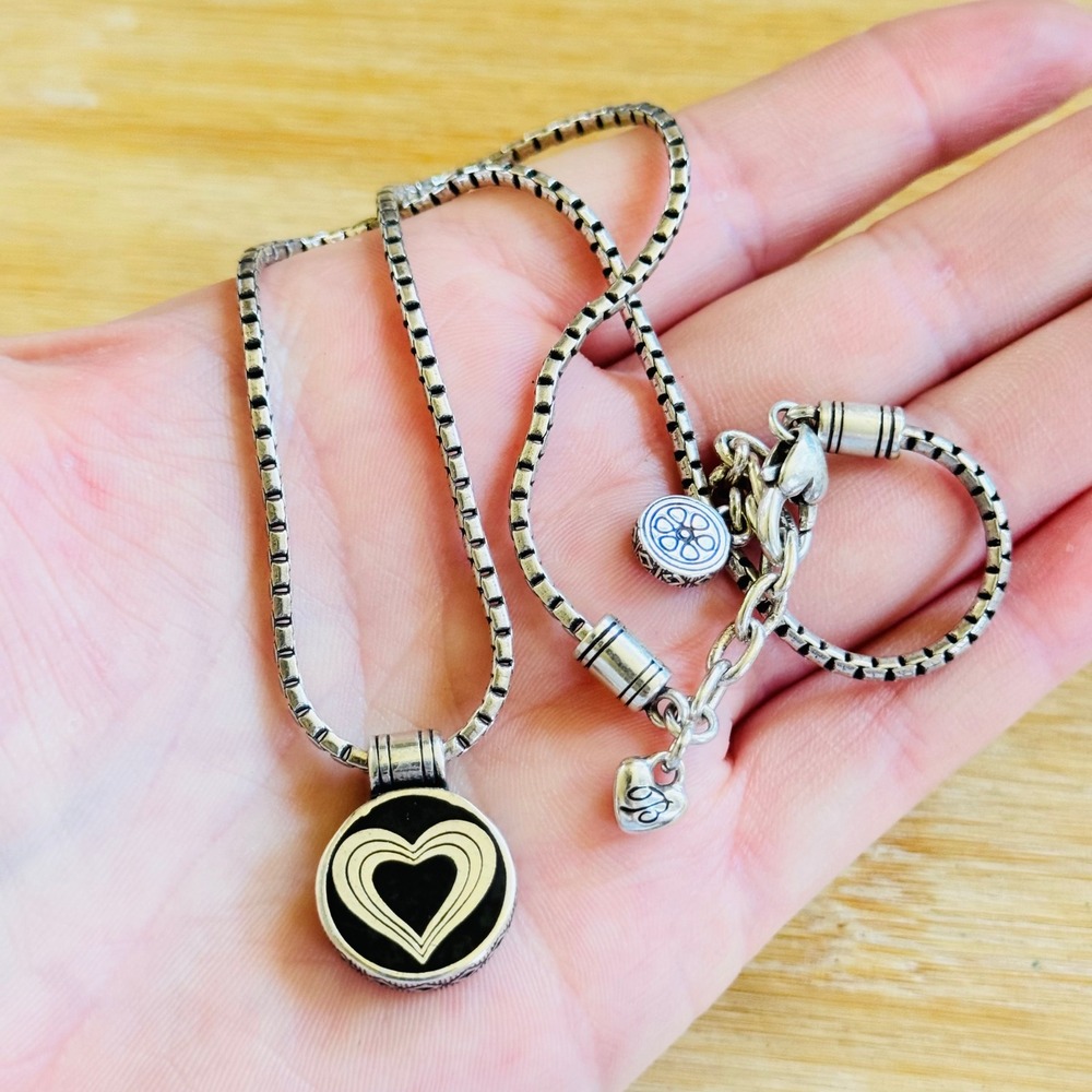 Brighton Midnight Sunset Heart Necklace Signed Chain Silver Plated Reversible